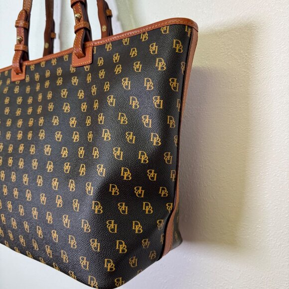 Dooney & Bourke Guetta Large Tote Bag Brown Tan Trim Leather DB Logo Monogram - Picture 8 of 15
